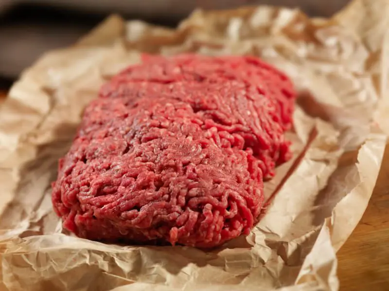 Blog 14 Ground beef patty sitting on wrapping paper