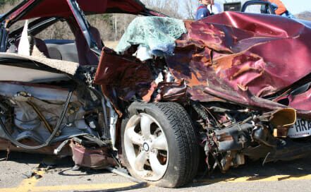 Red car wreckage