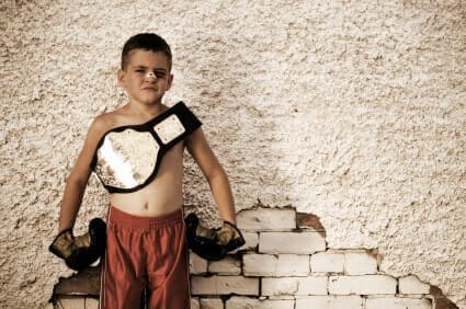Child boxer with belt and gloves
