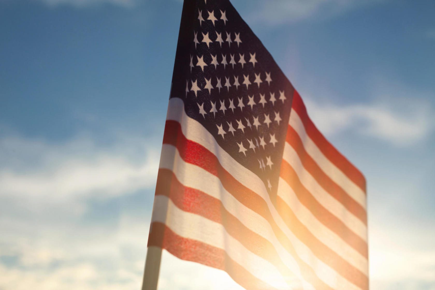 American Flag Against Blue Sky